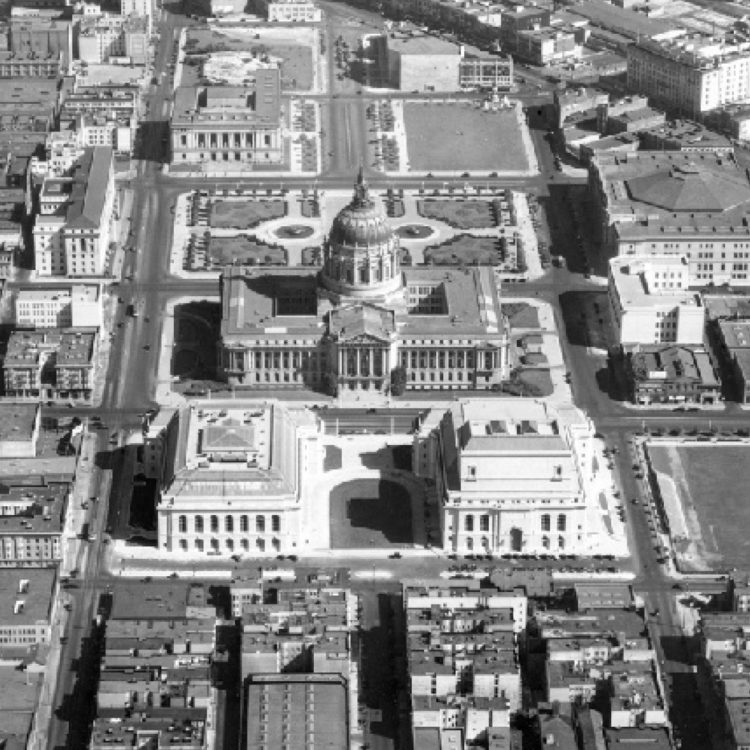 Aerial view of Civic Center, SF.